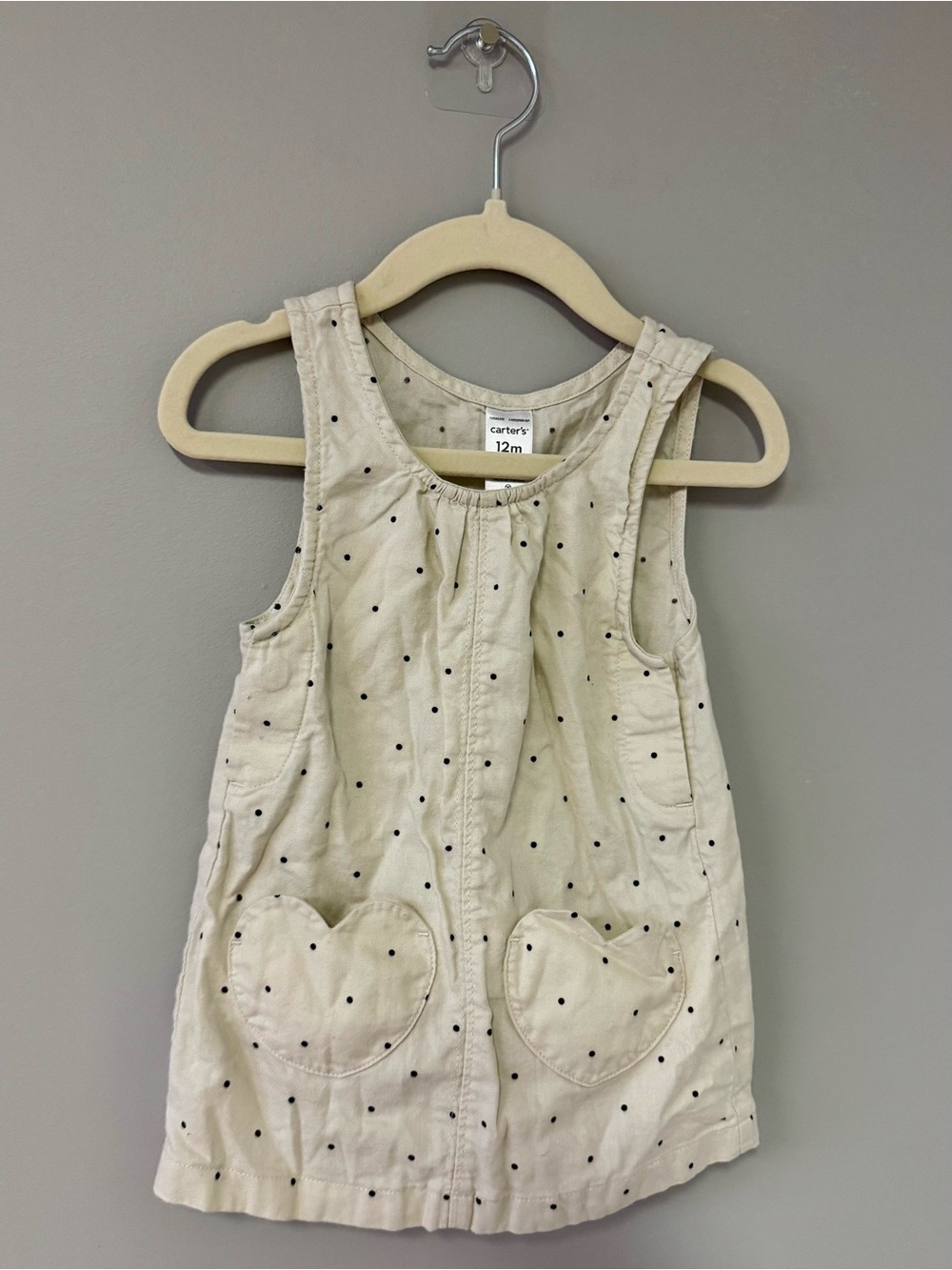 Carter's Cream Polka Dot Dress with Heart Pockets